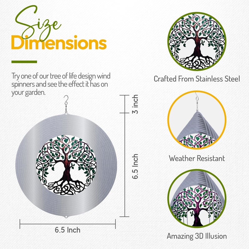 ISEO Metal Tree of Life Wind Spinner - 6.5 inch Outdoor Garden Decor - Image 4